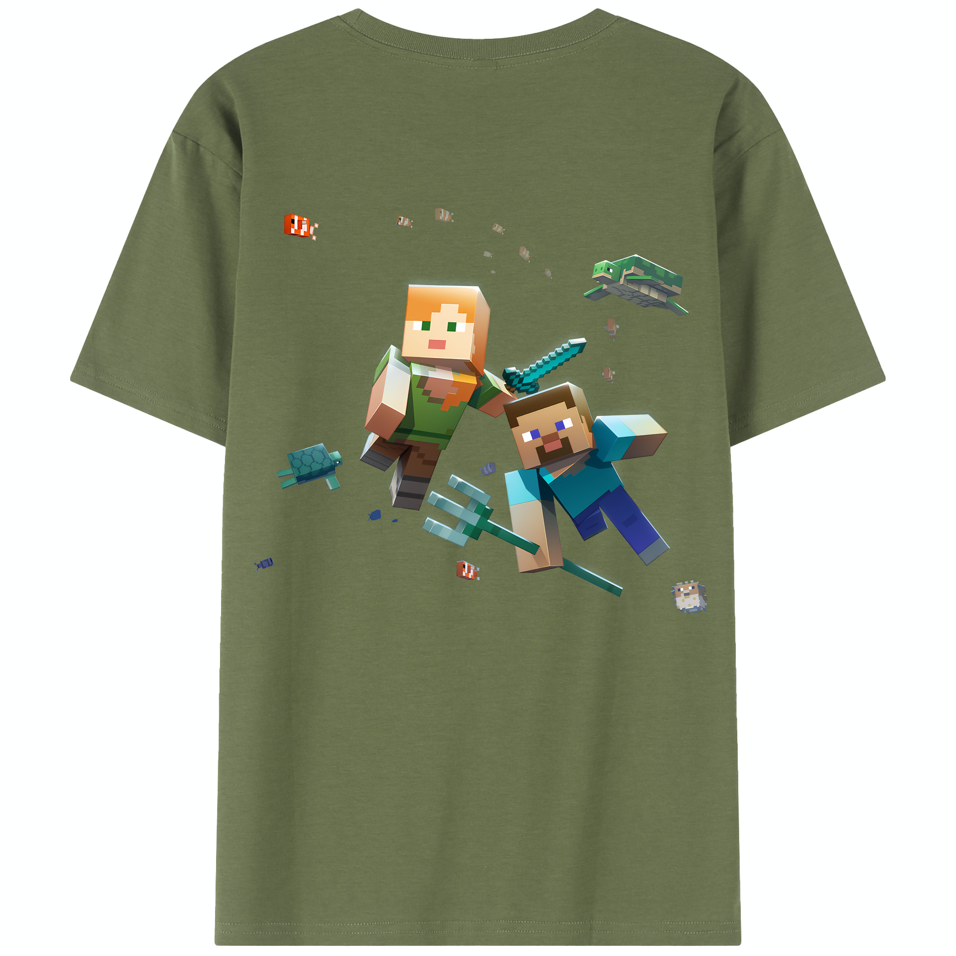 （画像用） マインクラフト ブロックの世界 Minecraft MC Block world 綿100％半袖Tシャツ（背面プリント）